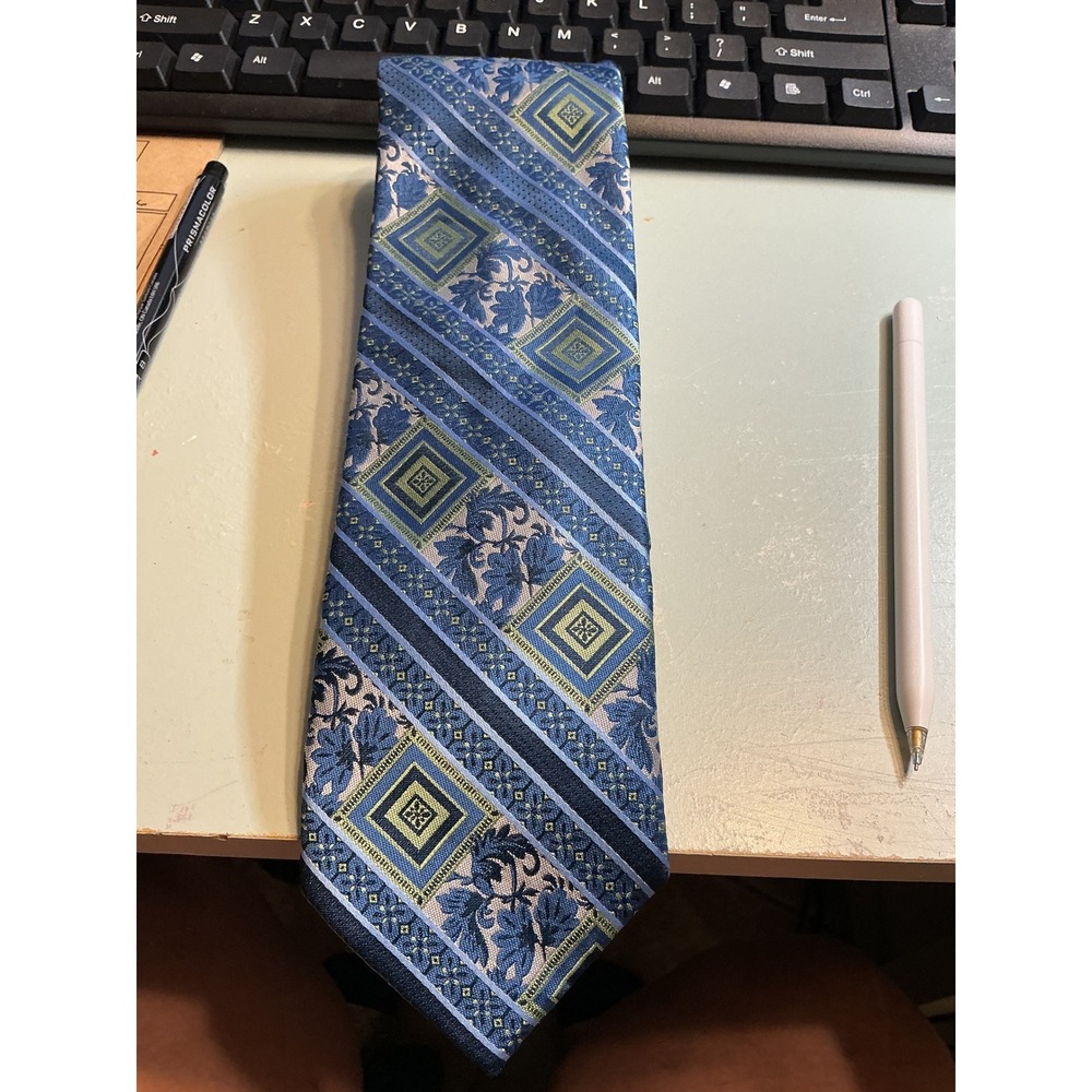 Steve Harvey Celebrity Edition Mens Tie Blue Green Geometric Floral Striped Silk